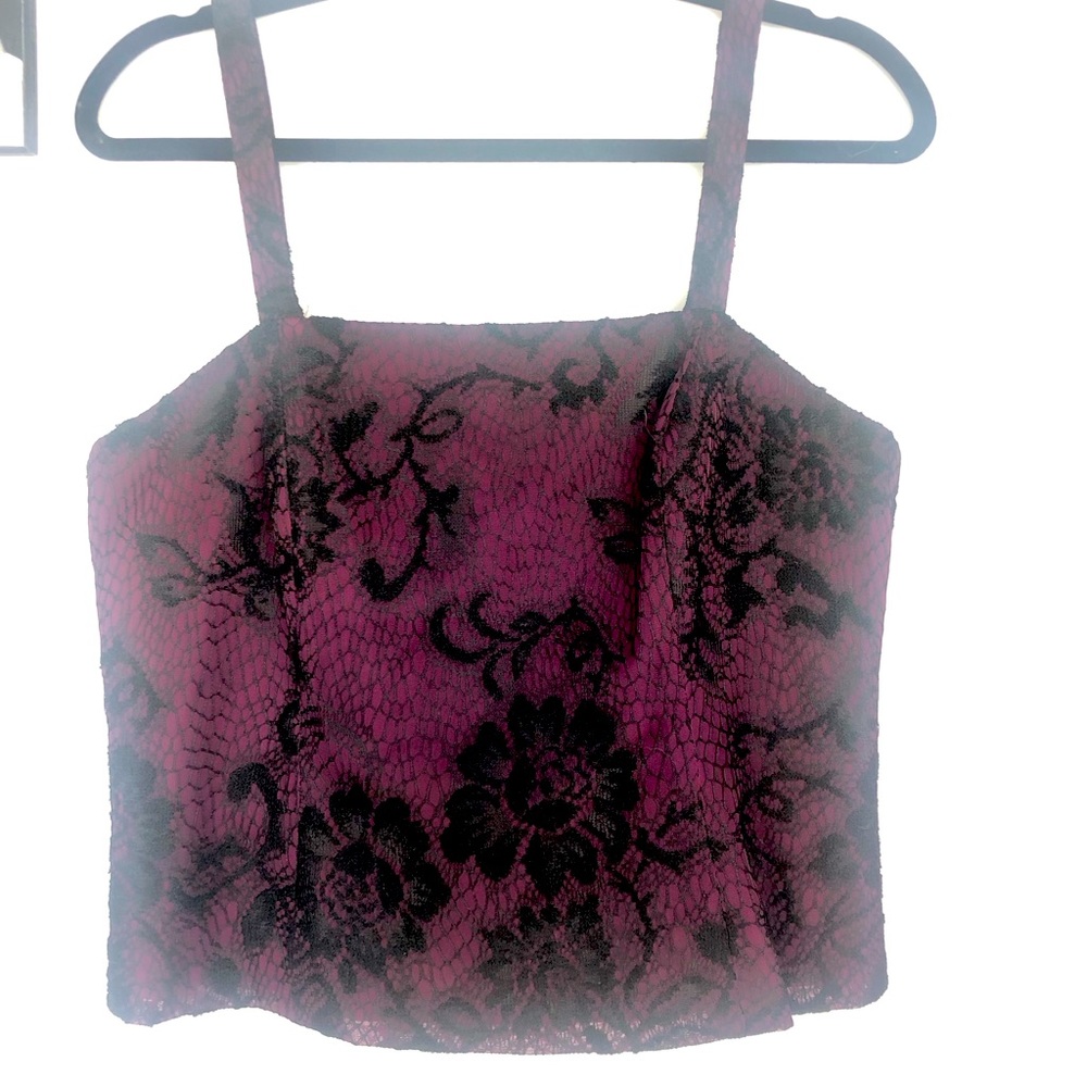 Sz 8/S Black Lace and Eggplant Purple Crop Tank Top